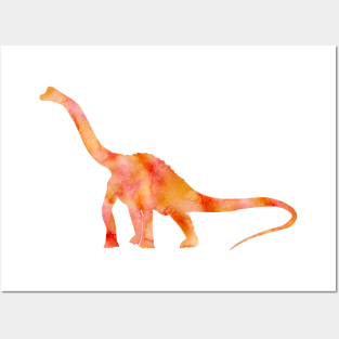 Orange Dinosaur Watercolor Painting Posters and Art